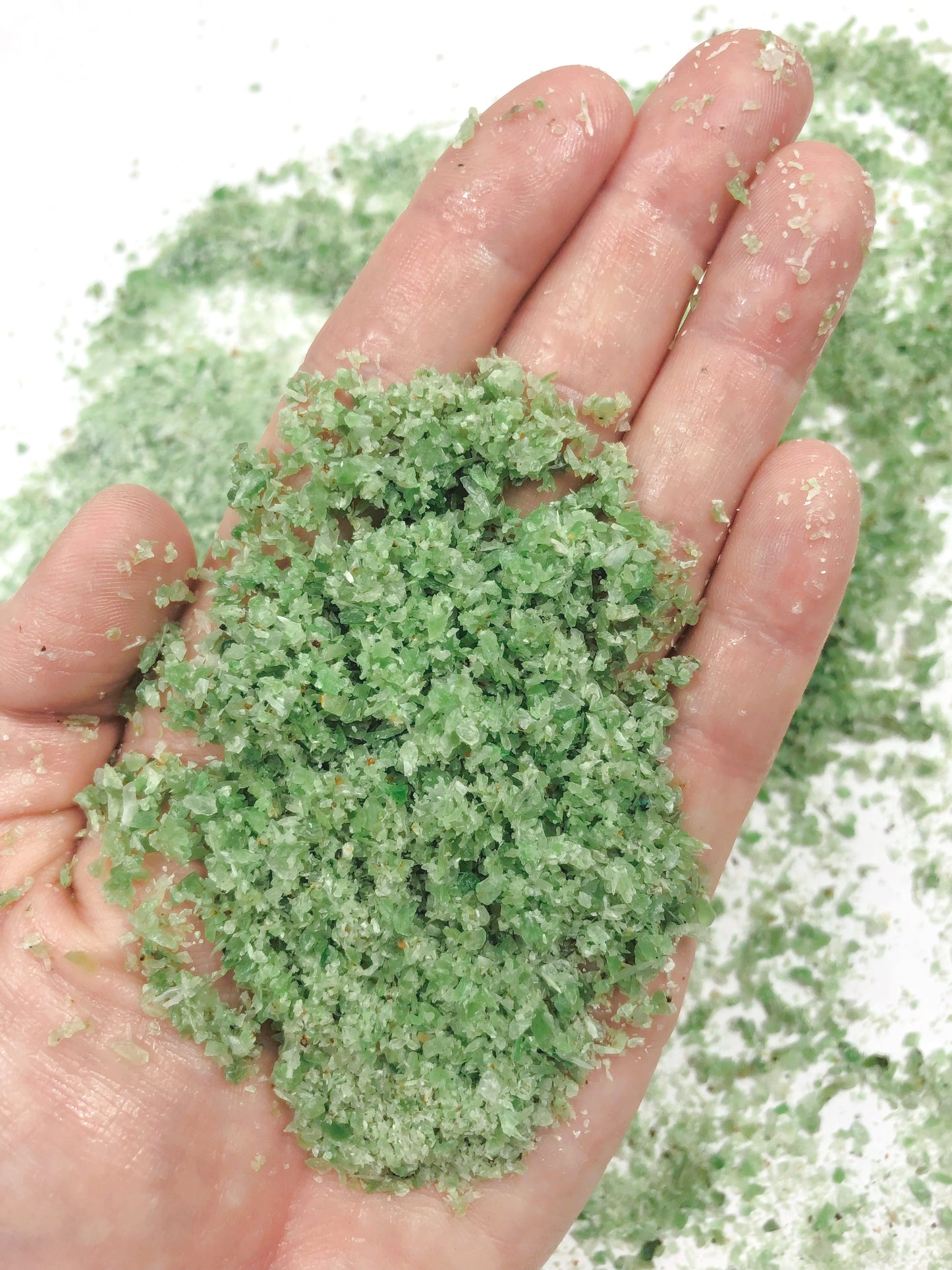 Crushed Green Nephrite Jade from China, Medium Crush, Sand Size, 2mm - 0.25mm