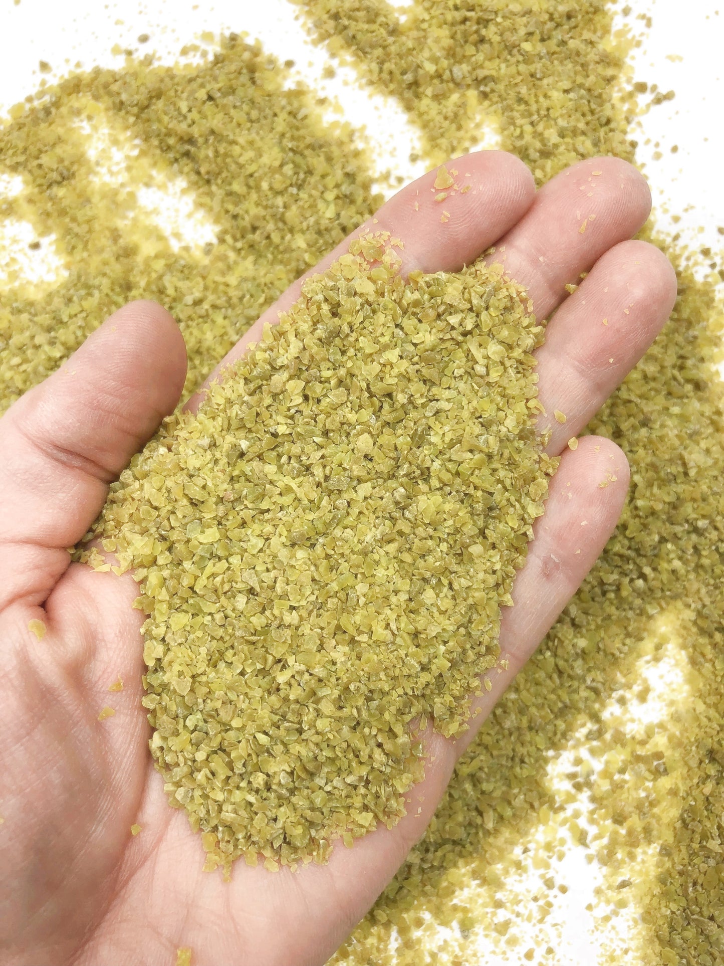 Crushed Olive-Green Opal from Madagascar, Medium Crush, Sand Size, 2mm - 0.25mm