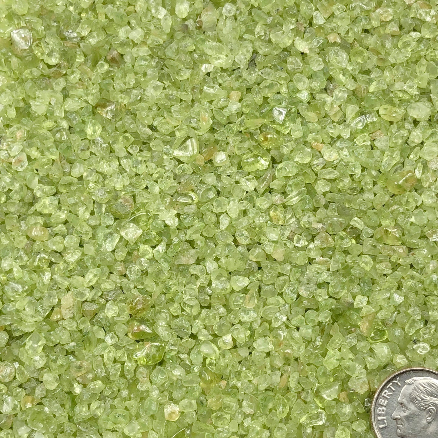 Crushed Green Peridot (Olivine) from India, Coarse Crush, Gravel Size, 4mm - 2mm