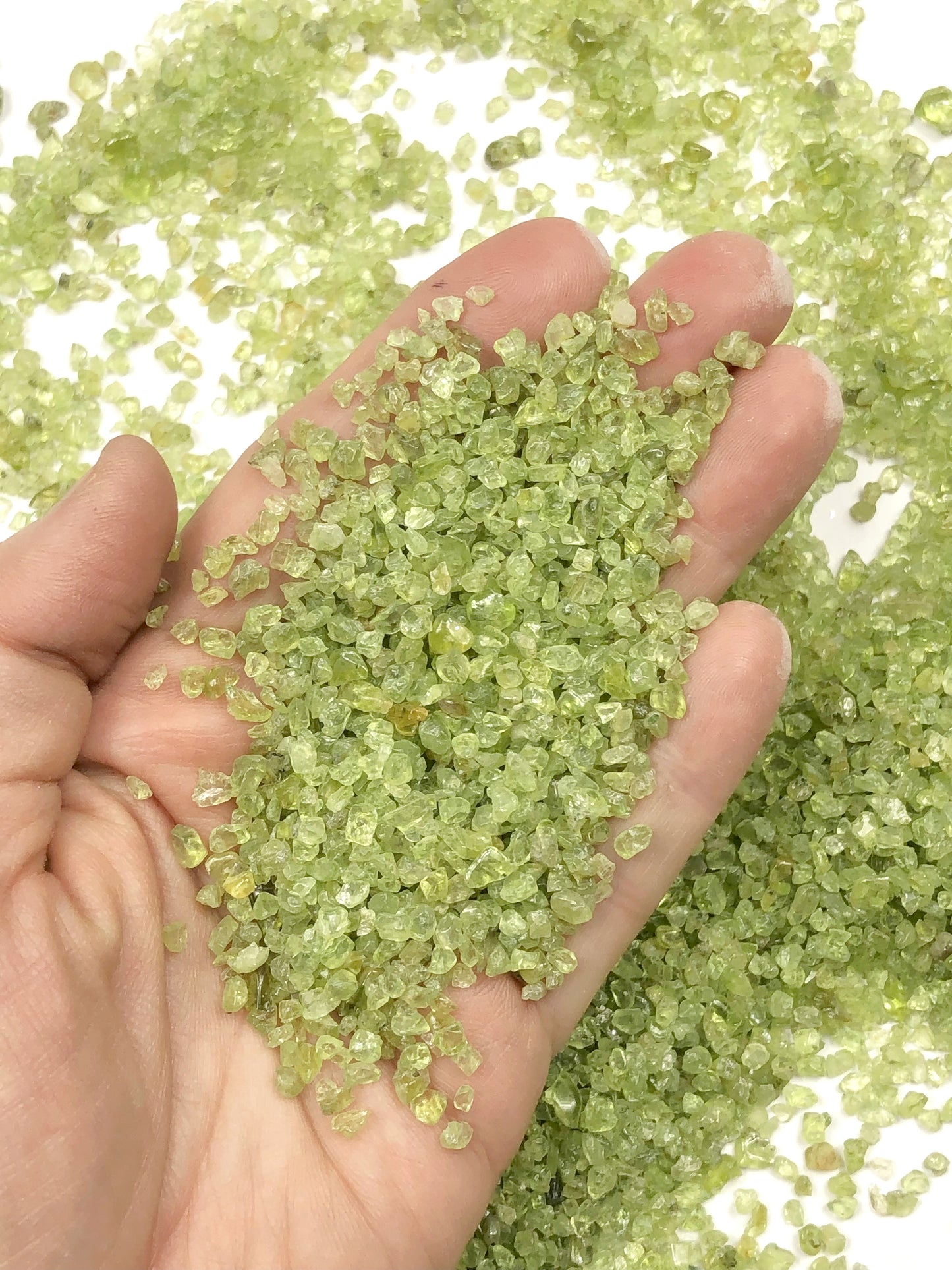 Crushed Green Peridot (Olivine) from India, Coarse Crush, Gravel Size, 4mm - 2mm