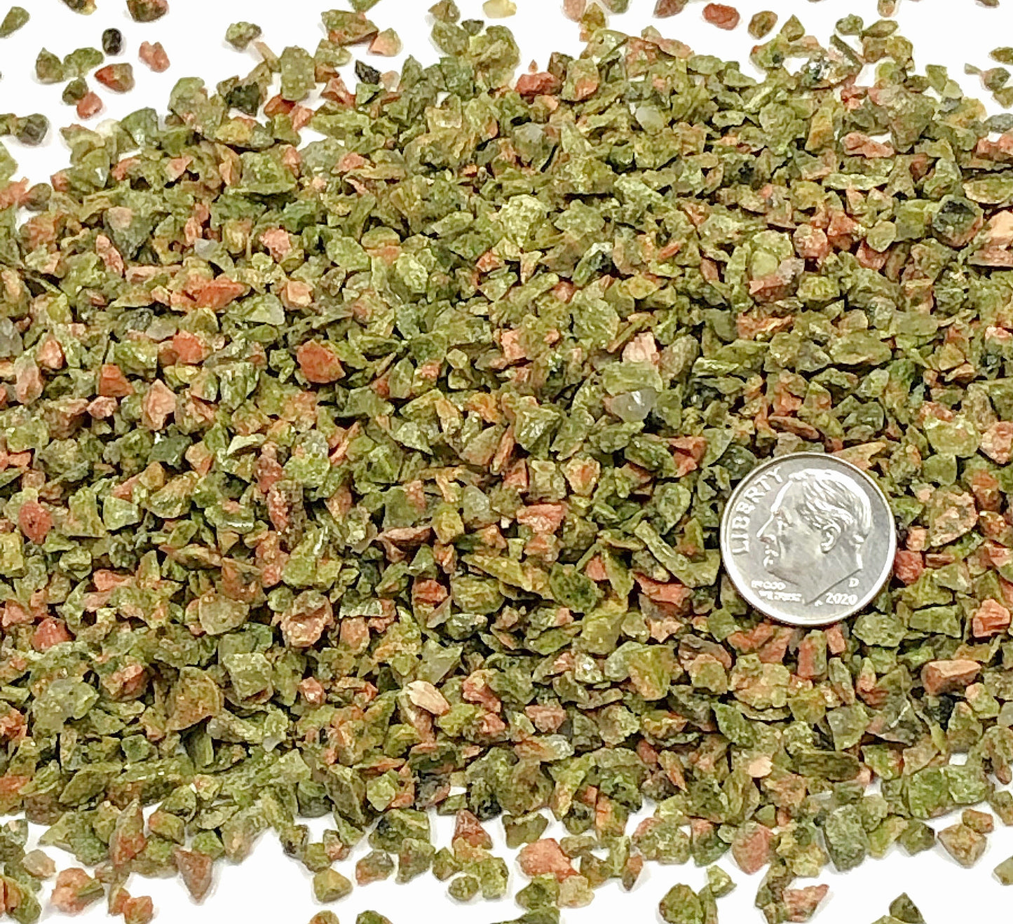 Crushed Green and Pink Unakite from South Africa, Coarse Crush, Gravel Size, 4mm - 2mm