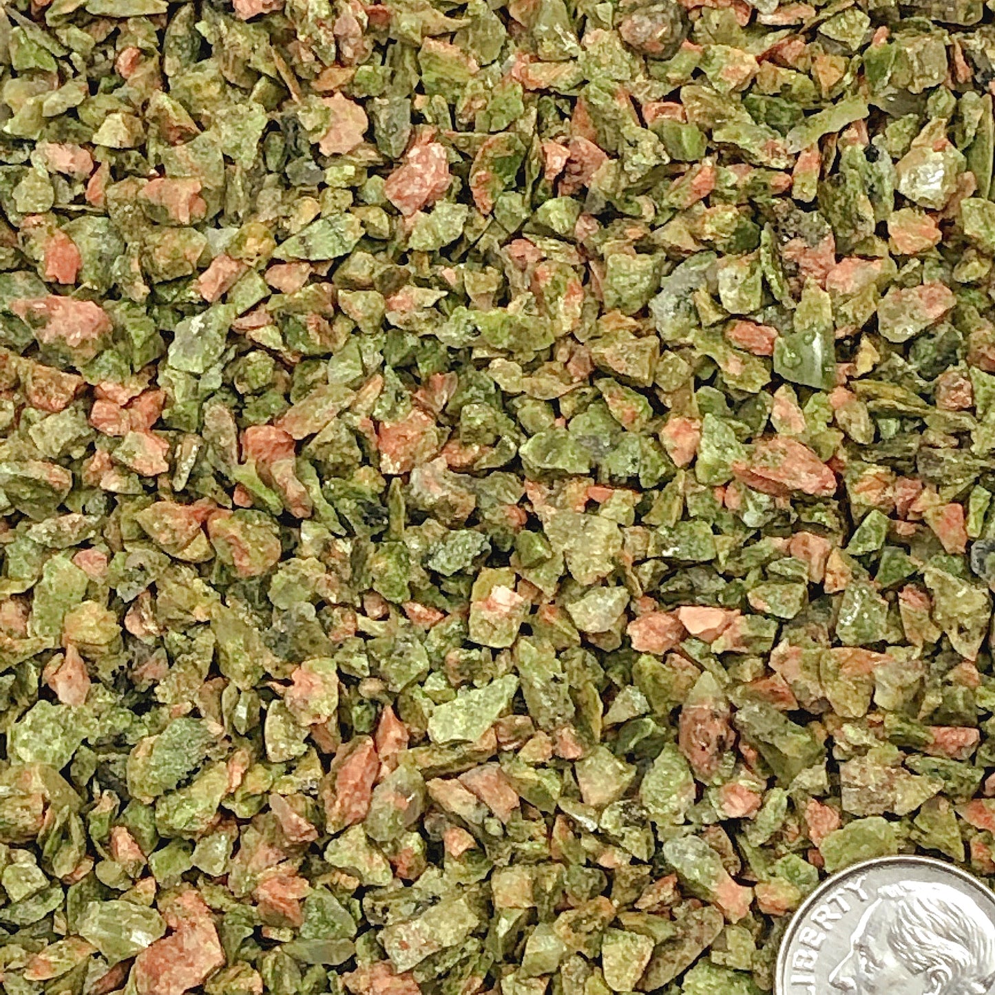 Crushed Green and Pink Unakite from South Africa, Coarse Crush, Gravel Size, 4mm - 2mm