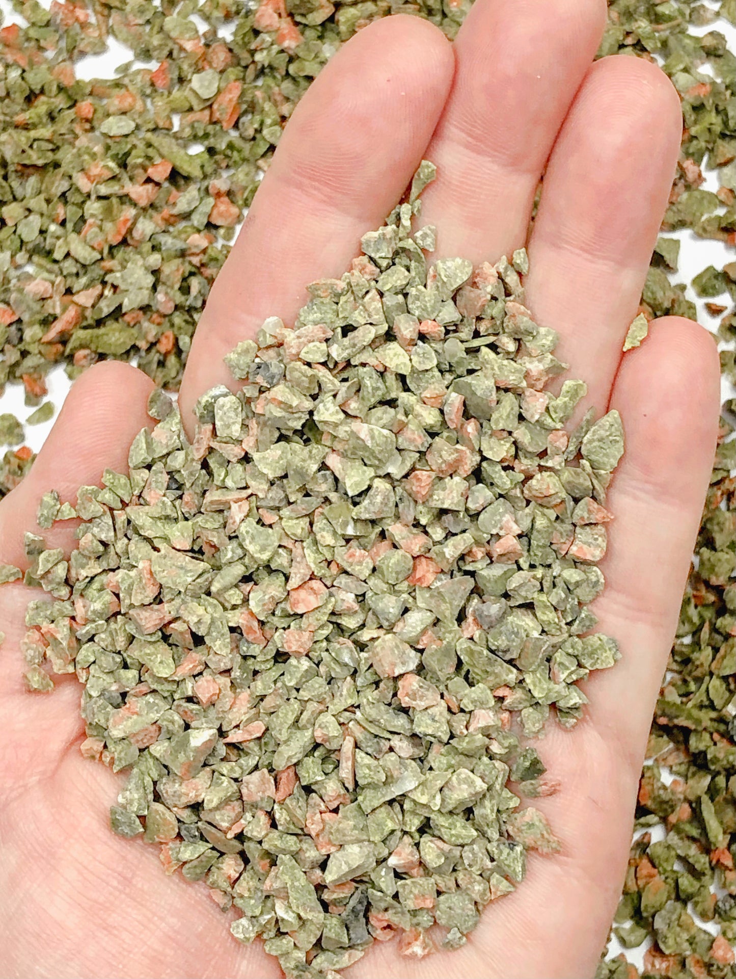Crushed Green and Pink Unakite from South Africa, Coarse Crush, Gravel Size, 4mm - 2mm