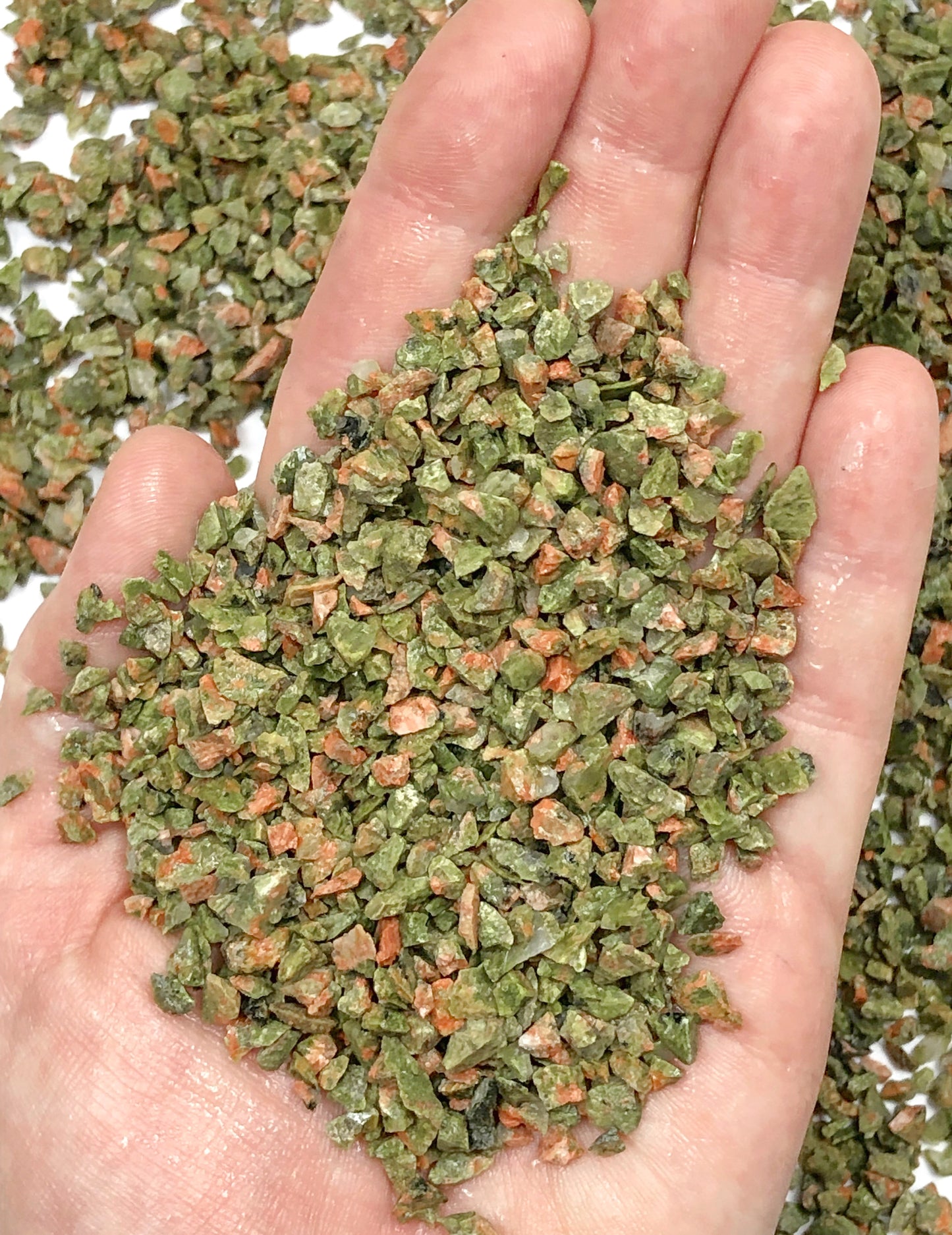 Crushed Green and Pink Unakite from South Africa, Coarse Crush, Gravel Size, 4mm - 2mm