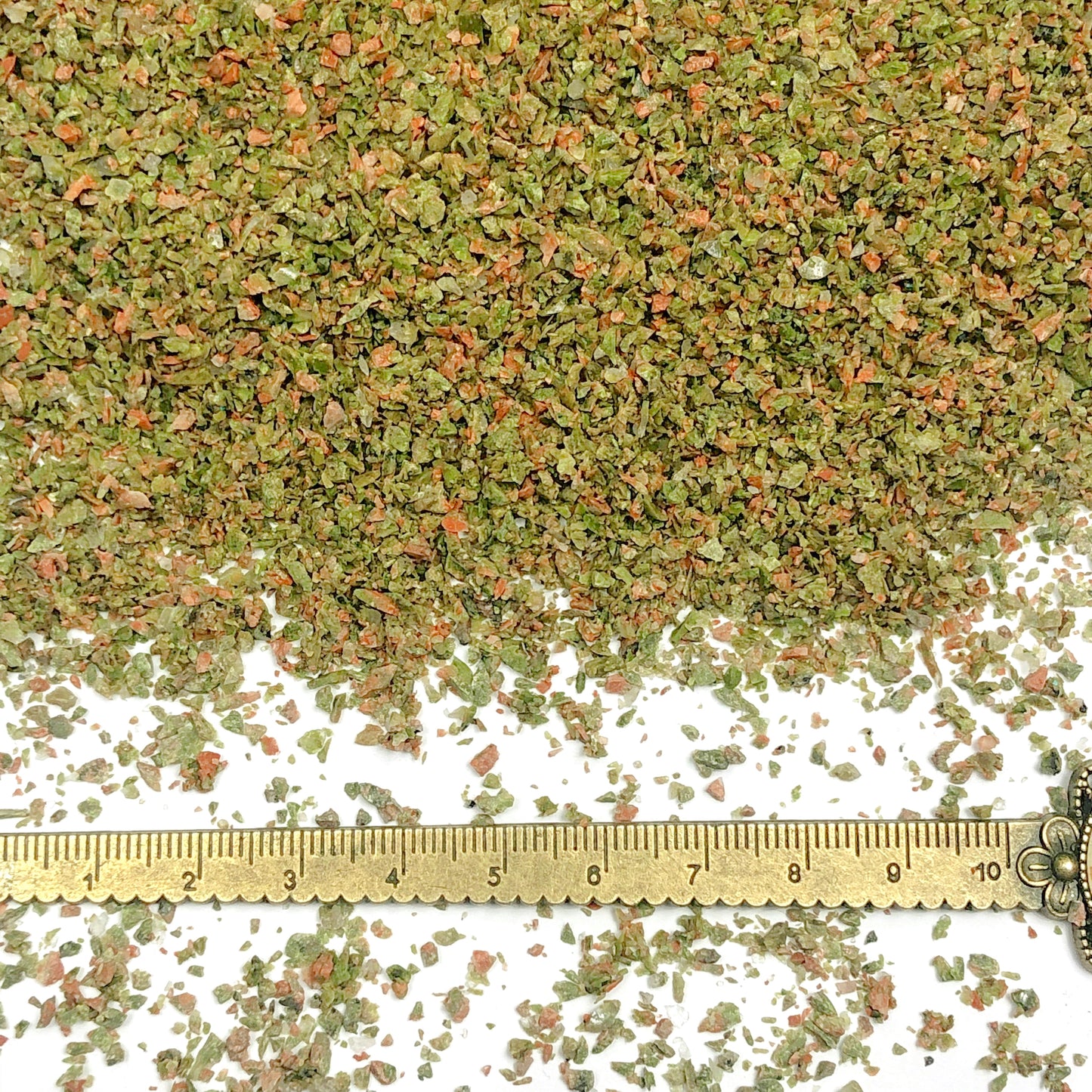 Crushed Green and Pink Unakite from South Africa, Medium Crush, Sand Size, 2mm - 0.25mm