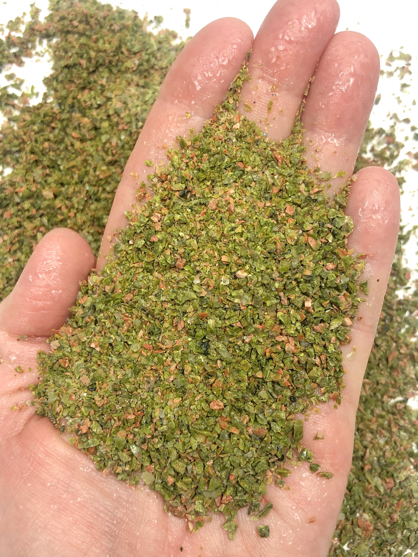 Crushed Green and Pink Unakite from South Africa, Medium Crush, Sand Size, 2mm - 0.25mm