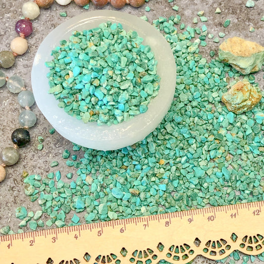 Crushed Tyrone Turquoise Chips from New Mexico, Pea-Sized Gravel (2mm-4mm) for Woodworking Inlay, Resin Art, Embellishments or Orgone Pyramids