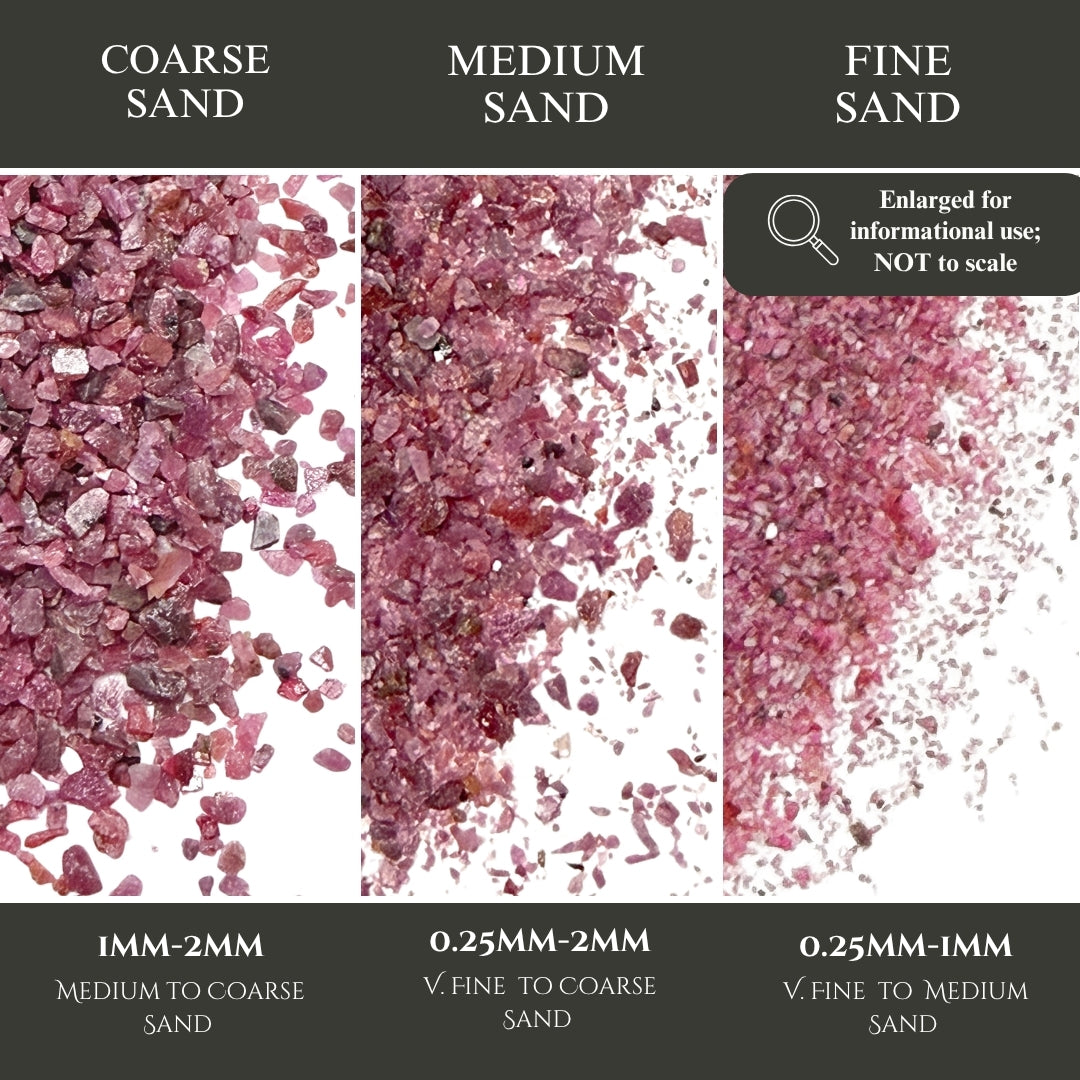 Crushed Ruby (Corundum) Sand (Grade A) from India, 3 Sand Sizes for Ring Inlay, Resin Art, Memorial & Sand Jewelry, Birthstone Projects
