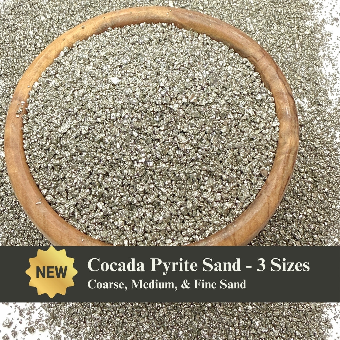 Crushed High-Luster Cocada Pyrite Sand from Peru, 3 Sand Sizes for Woodworking and Ring Inlay, Resin Art, Memorial & Sand Jewelry