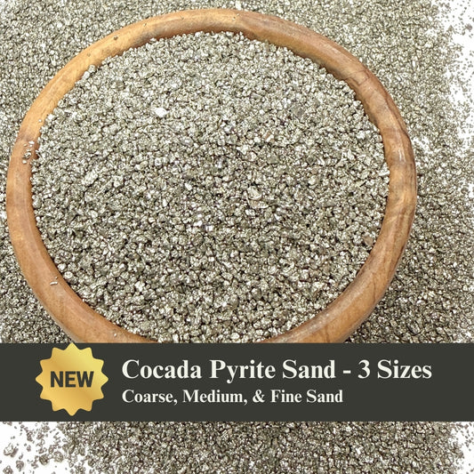 Crushed High-Luster Cocada Pyrite Sand from Peru, 3 Sand Sizes for Woodworking and Ring Inlay, Resin Art, Memorial & Sand Jewelry