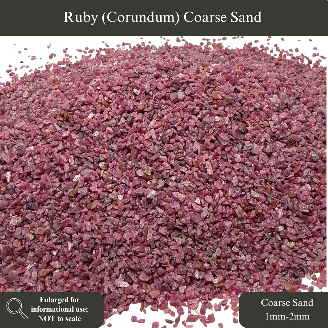 Crushed Ruby (Corundum) Sand (Grade A) from India, 3 Sand Sizes for Ring Inlay, Resin Art, Memorial & Sand Jewelry, Birthstone Projects