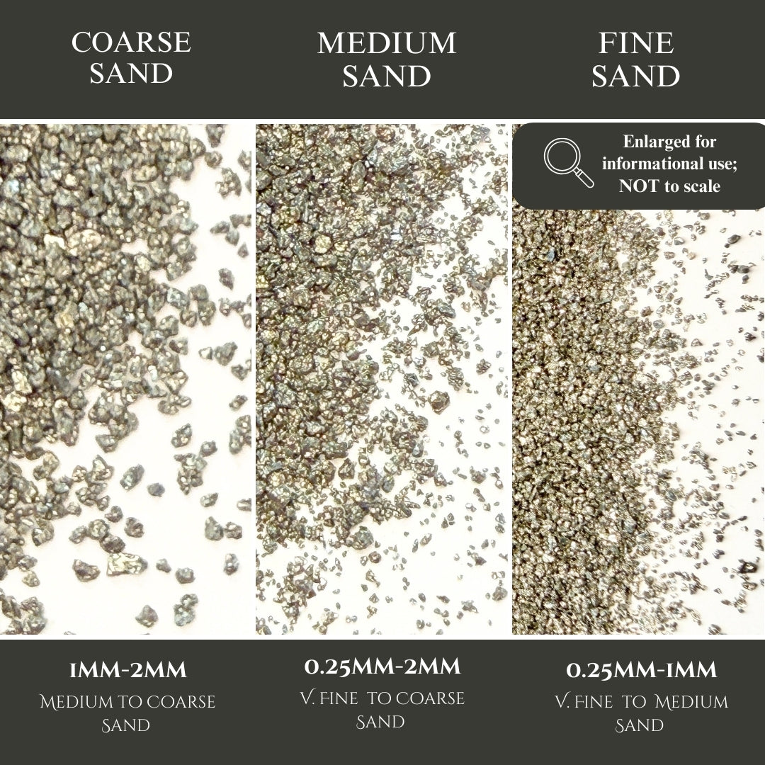 Crushed High-Luster Cocada Pyrite Sand from Peru, 3 Sand Sizes for Woodworking and Ring Inlay, Resin Art, Memorial & Sand Jewelry