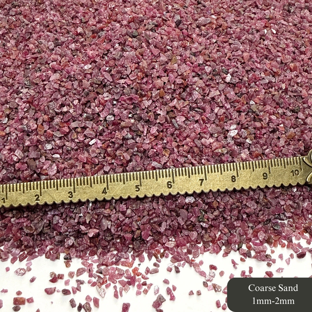 Crushed Ruby (Corundum) Sand (Grade A) from India, 3 Sand Sizes for Ring Inlay, Resin Art, Memorial & Sand Jewelry, Birthstone Projects