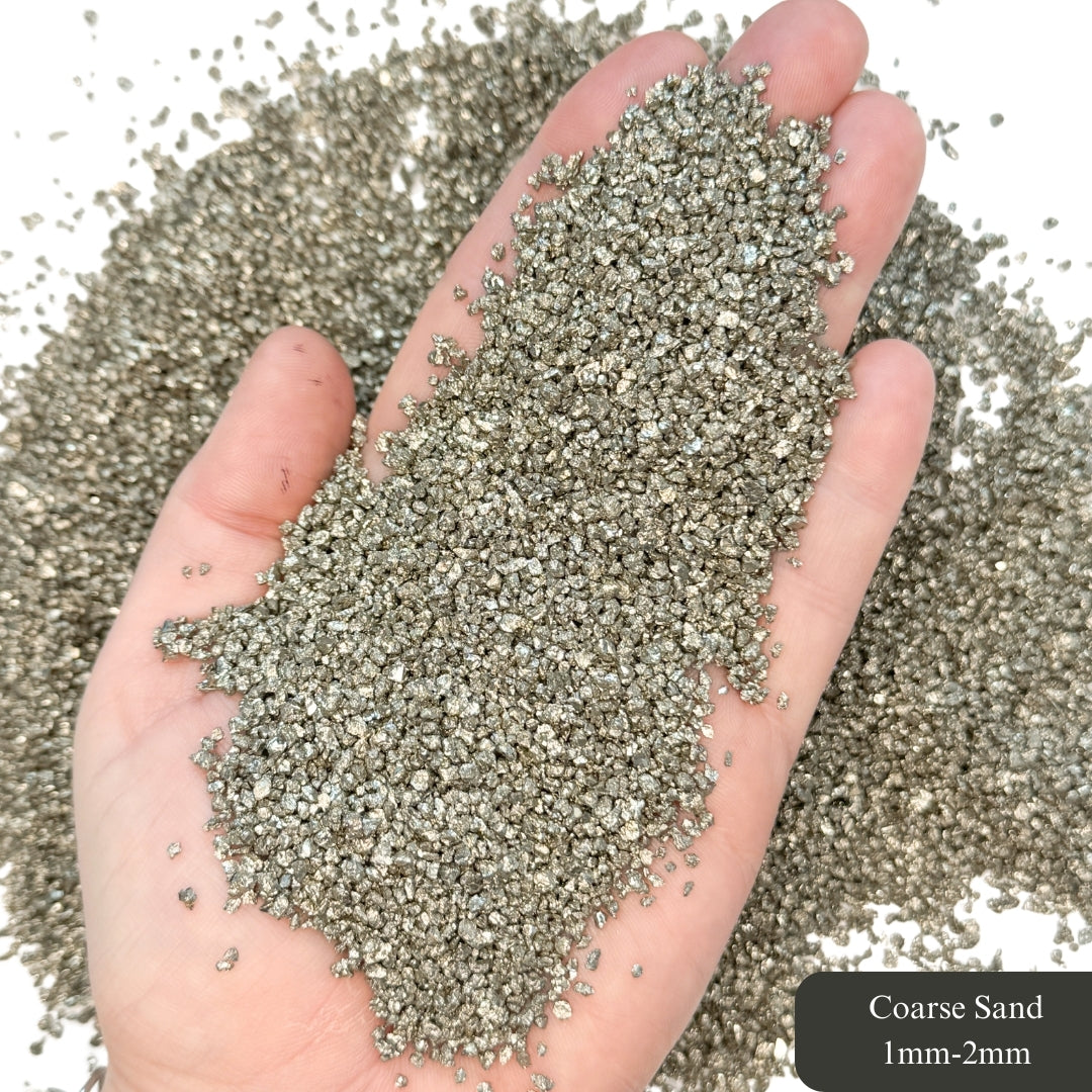 Crushed High-Luster Cocada Pyrite Sand from Peru, 3 Sand Sizes for Woodworking and Ring Inlay, Resin Art, Memorial & Sand Jewelry