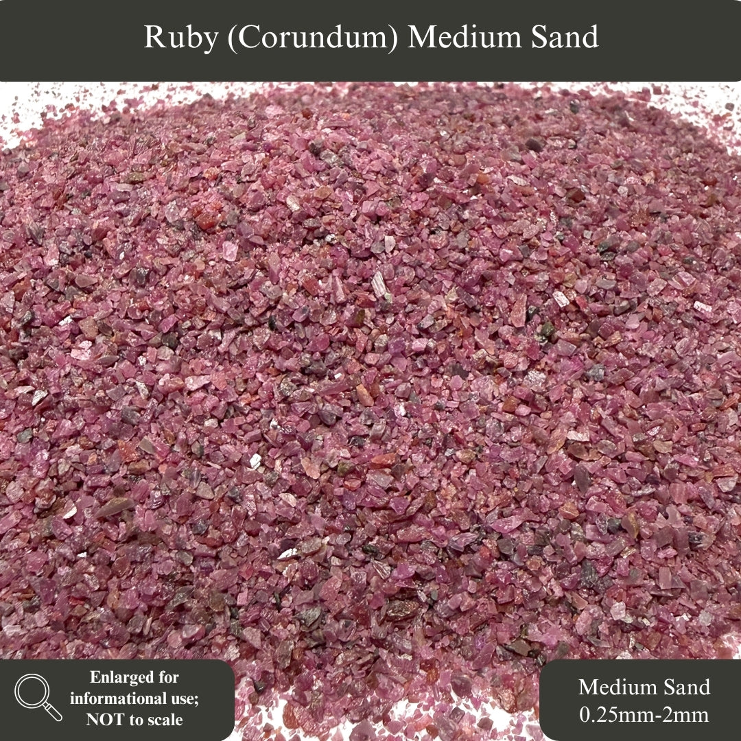 Crushed Ruby (Corundum) Sand (Grade A) from India, 3 Sand Sizes for Ring Inlay, Resin Art, Memorial & Sand Jewelry, Birthstone Projects