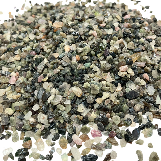 *CLOSEOUT* Crushed Mixed Tourmaline Chips from Brazil, Grade B, Pea-Sized Gravel (2mm-4mm) for Terrariums, Succulents, Resin Art, Embellishments or Orgone Pyramids