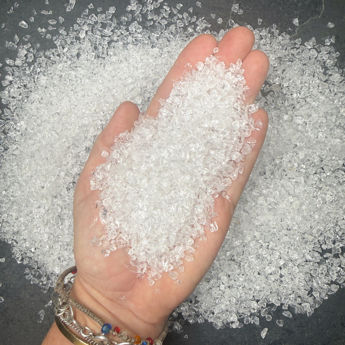Crushed Clear Quartz (Rock Crystal) Chips from Brazil, Pea-Sized Gravel (2mm-4mm)