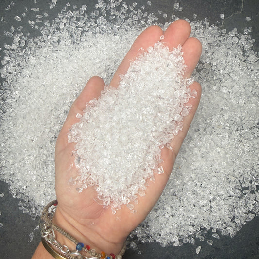 Crushed Clear Quartz (Rock Crystal) Chips from Brazil, Pea-Sized Gravel (2mm-4mm)