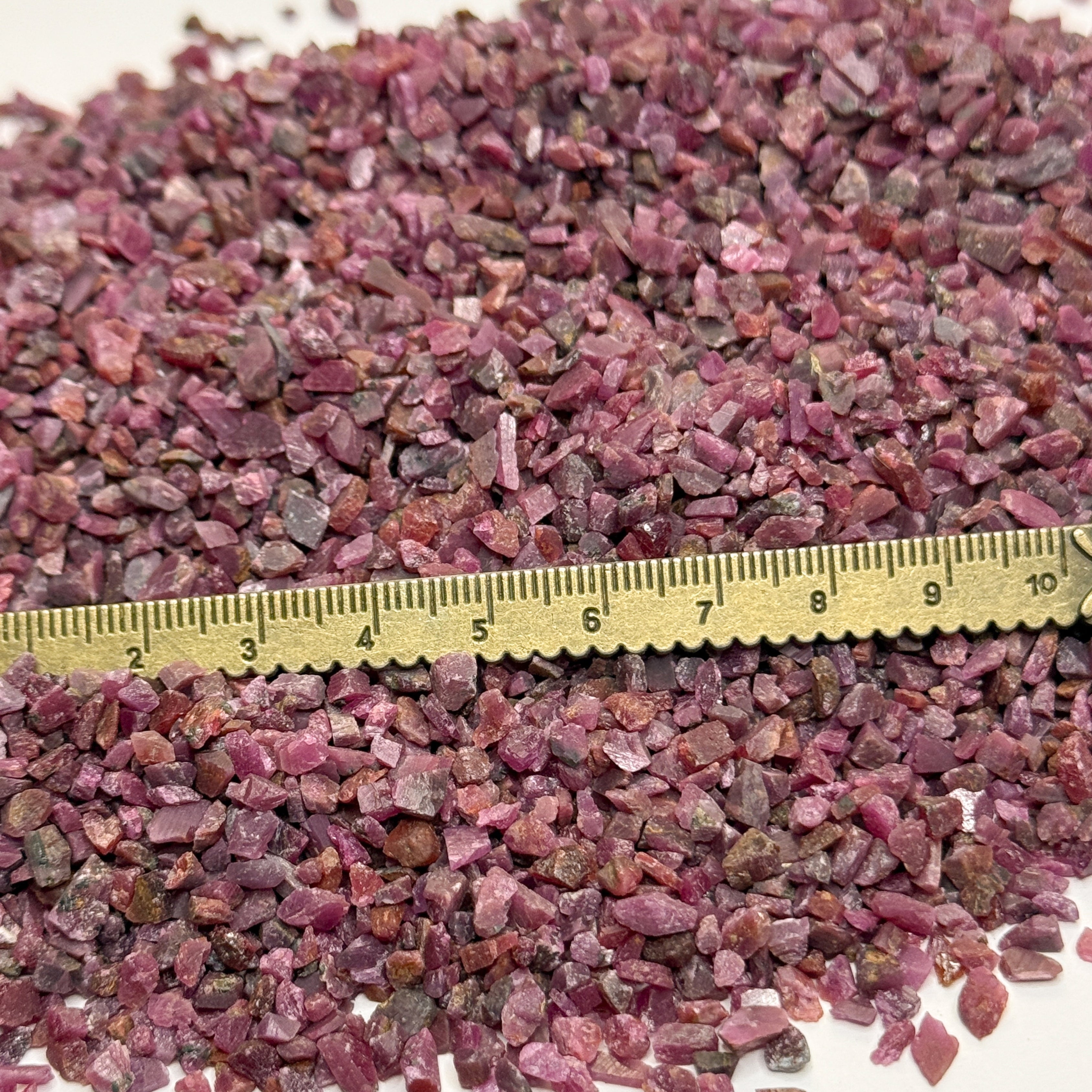 Crushed Ruby (Corundum) Chips (Grade A) from India, Pea-Sized