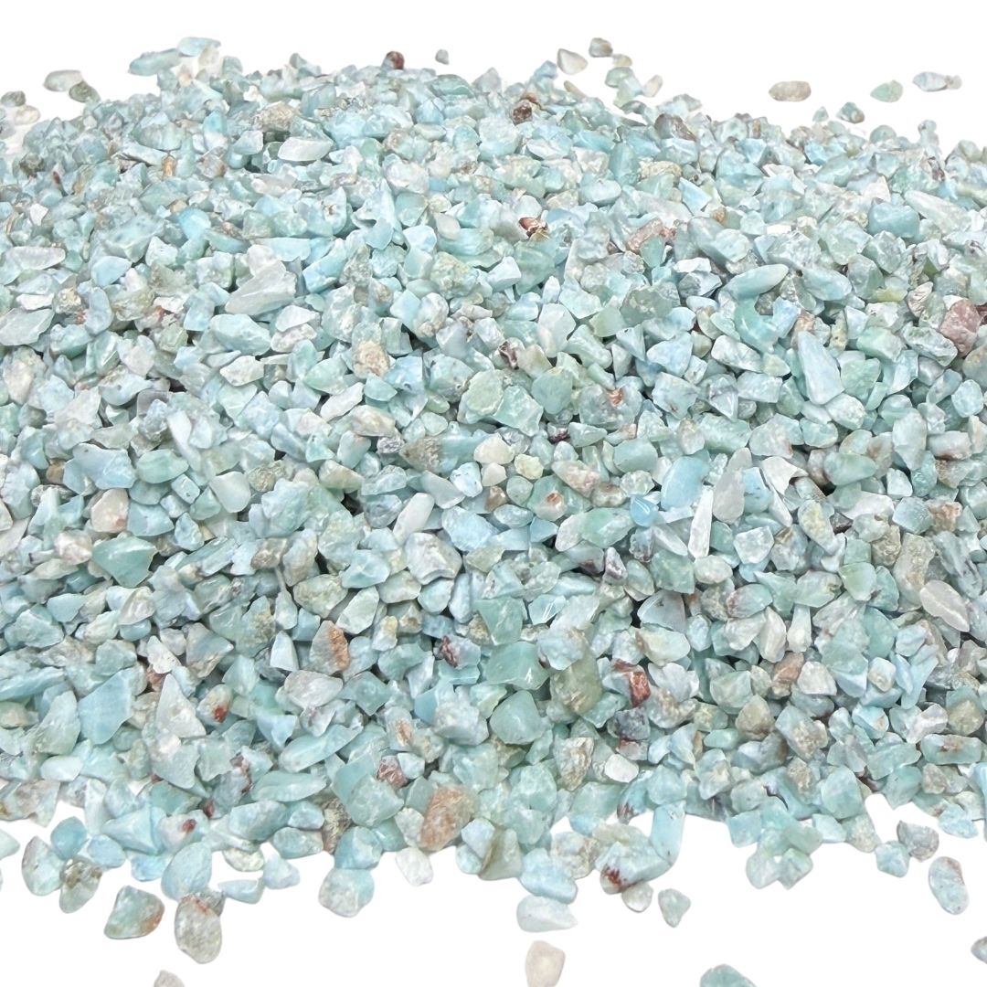 Crushed Blue Larimar Chips from Dominican Republic, Pea-Sized Gravel (2mm-4mm) for Woodworking Inlay, Resin Art, Embellishments or Orgone Pyramids
