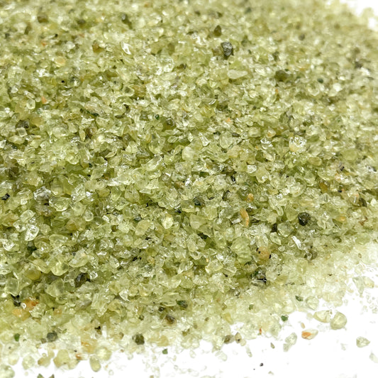 Crushed Green Peridotite (Olivine + Pyroxene) Sand from India, Medium Sand (0.25mm-2mm) for Ring Inlay, Resin Art, Memorial Jewelry