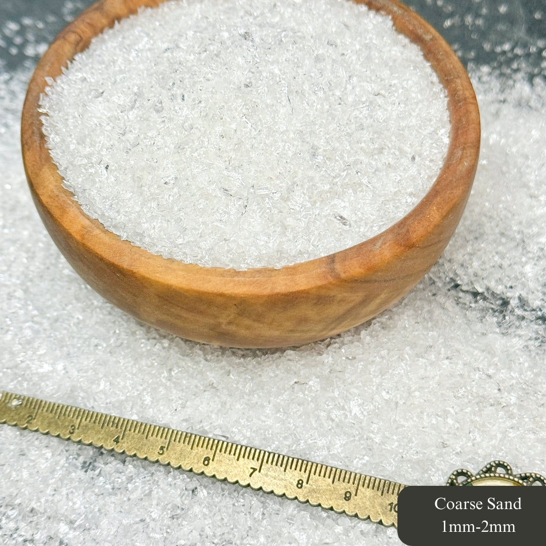 Crushed Clear Quartz (Rock Crystal) Sand from Brazil, 3 Sand Sizes for Woodworking and Ring Inlay, Resin Art, Memorial & Sand Jewelry