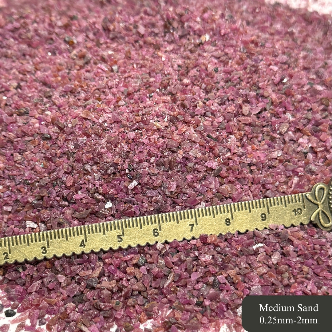 Crushed Ruby (Corundum) Sand (Grade A) from India, 3 Sand Sizes for Ring Inlay, Resin Art, Memorial & Sand Jewelry, Birthstone Projects