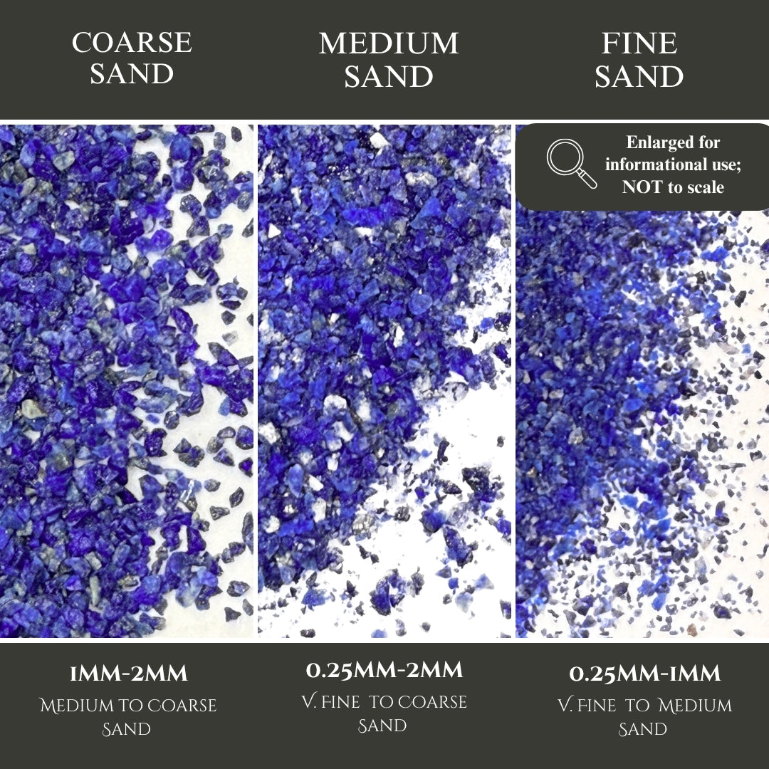 Crushed Lapis Lazuli Sand (Grade AA) from Pakistan, 3 Sand Sizes for Woodworking and Ring Inlay, Resin Art, Memorial & Sand Jewelry
