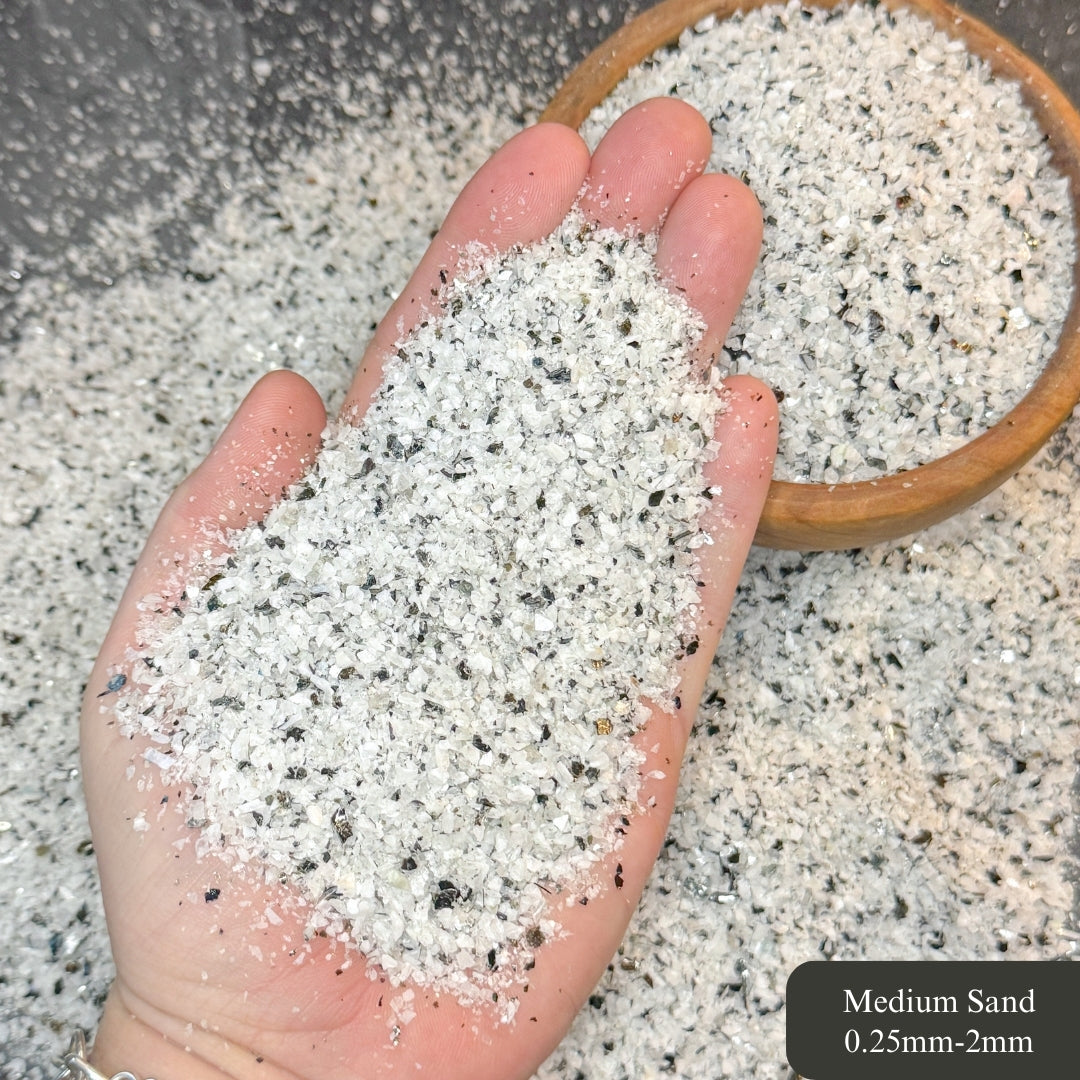 Crushed Rainbow Moonstone with Biotite Mica Sand from India, 3 Sand Sizes for Woodworking and Ring Inlay, Resin Art, Memorial Jewelry