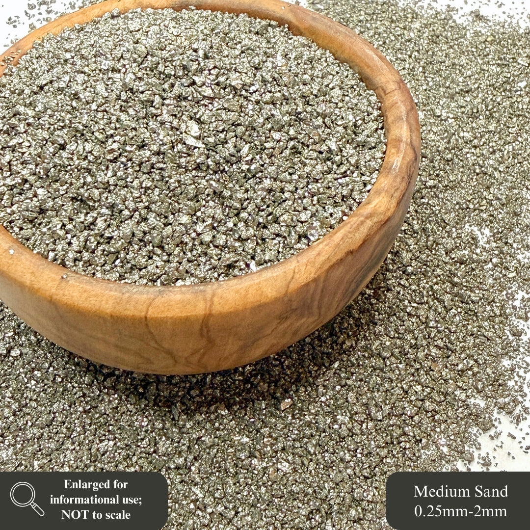 Crushed High-Luster Cocada Pyrite Sand from Peru, 3 Sand Sizes for Woodworking and Ring Inlay, Resin Art, Memorial & Sand Jewelry