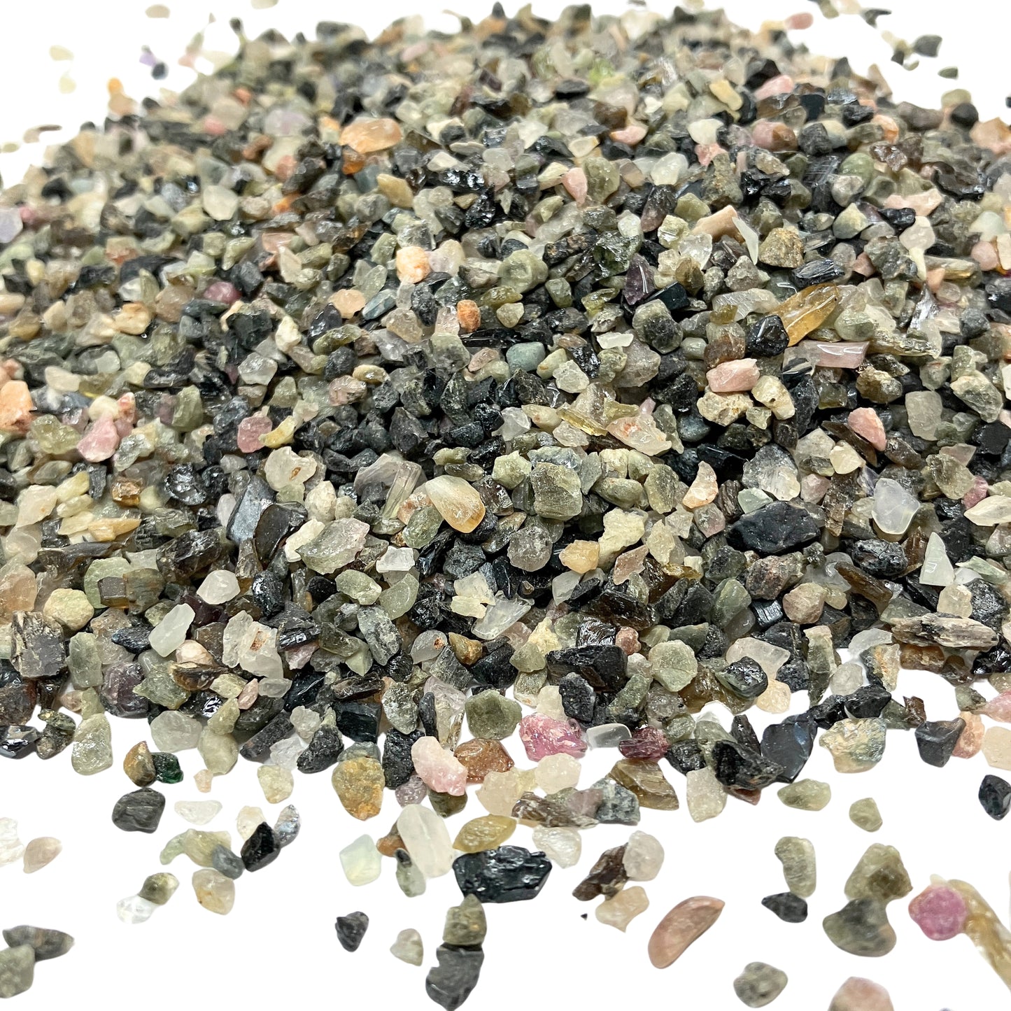 *CLOSEOUT* Crushed Mixed Tourmaline Chips from Brazil, Grade B, Pea-Sized Gravel (2mm-4mm) for Terrariums, Succulents, Resin Art, Embellishments or Orgone Pyramids