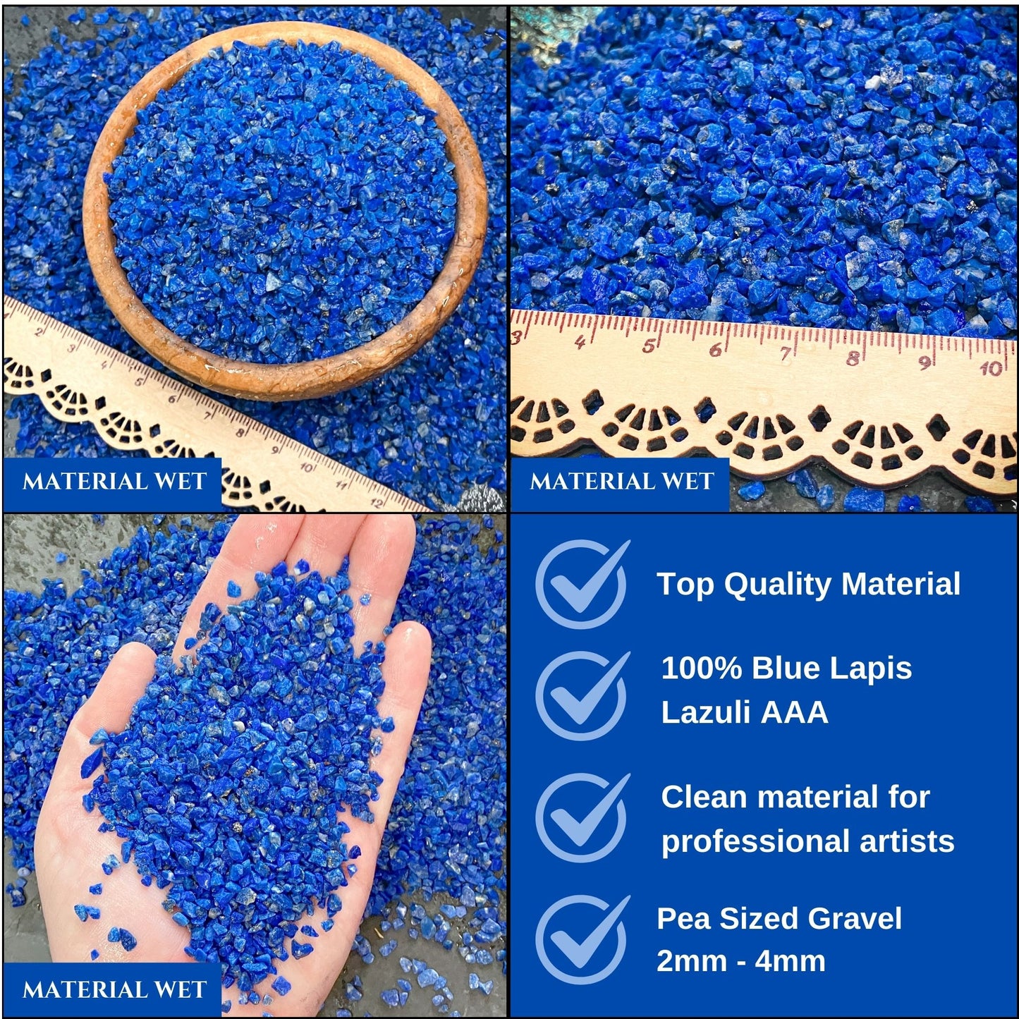 Crushed Blue Lapis Lazuli Chips (AAA) from Pakistan, Coarse Crush (2mm-4mm) for Woodworking Inlay, Resin Art, Embellishments or Orgone Pyramids