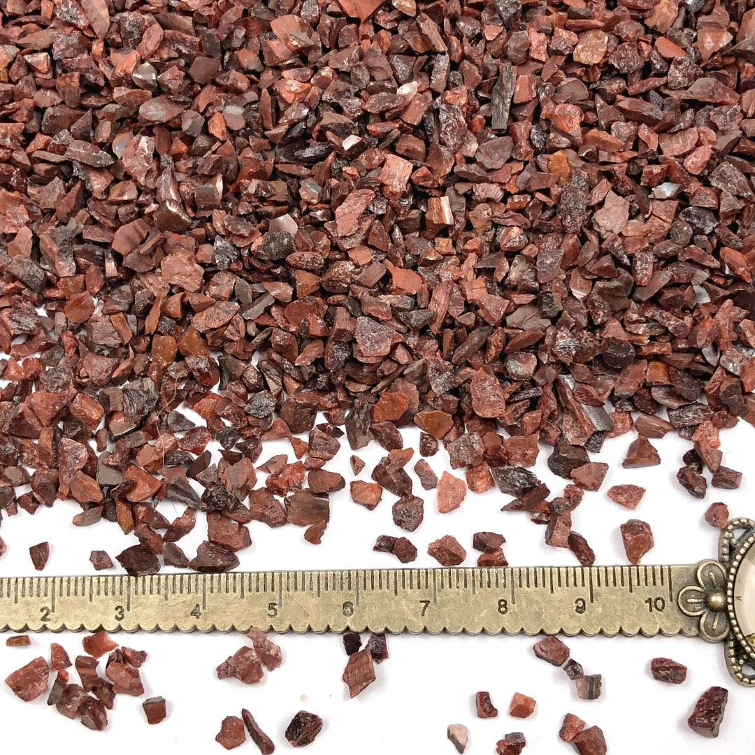 Crushed Red Tiger's Eye (Heat-Treated) Chips from South Africa, Pea-Sized Gravel (2mm-4mm) for Woodworking Inlay, Resin Art, Embellishments or Orgone Pyramids
