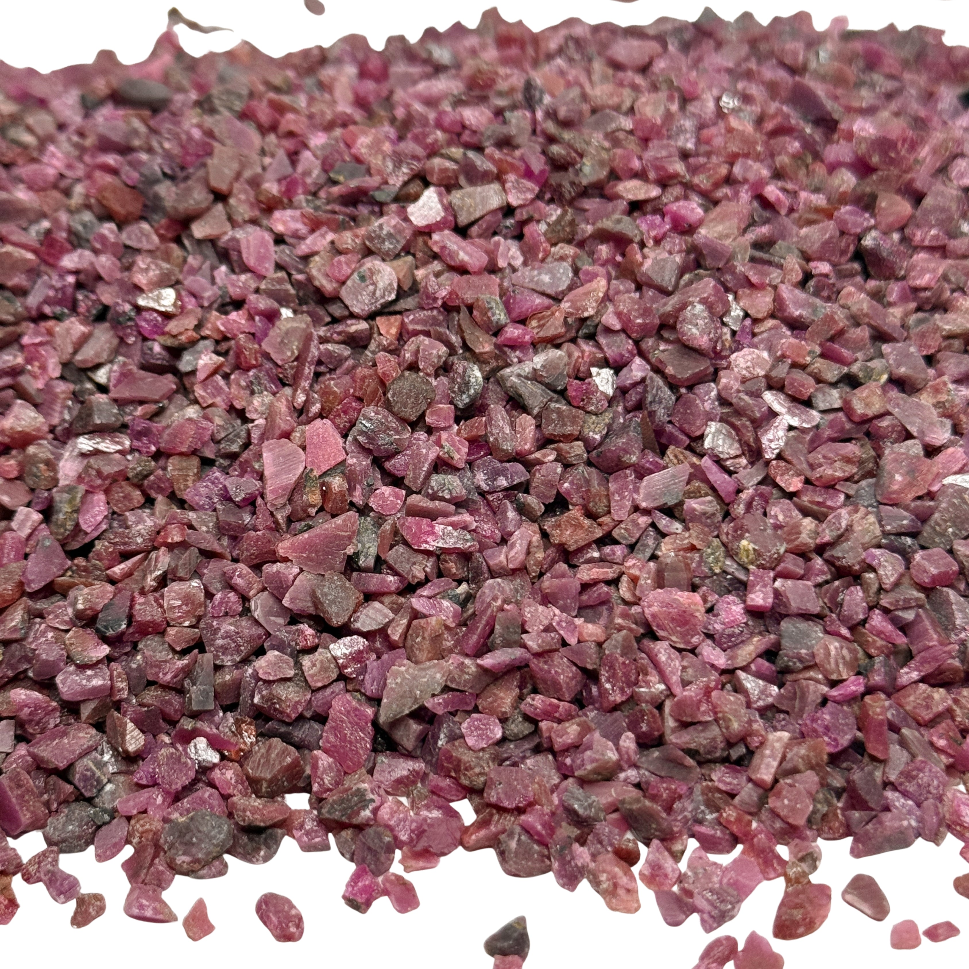 Crushed Ruby (Corundum) Chips (Grade A) from India, Pea-Sized