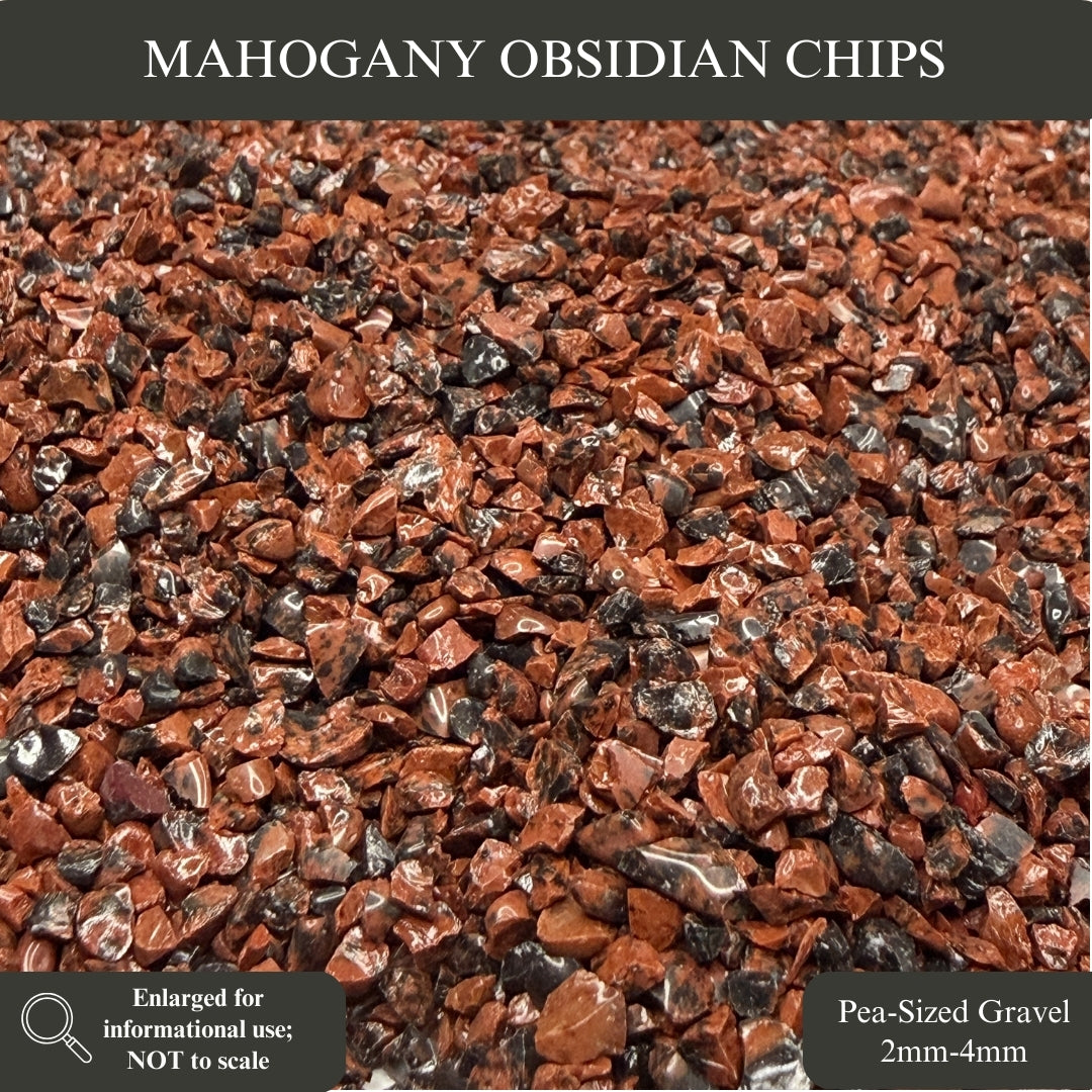 Crushed Mahogany Obsidian Chips from Mexico, Pea-Sized Gravel (2mm-4mm) for Woodworking Inlay, Resin Art, Embellishments or Succulents