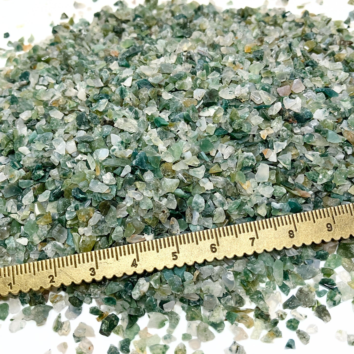 *CLOSEOUT* Crushed Moss Agate Chips from India, Pea-Sized Gravel (2mm-4mm) for Inlay, Resin Art, Orgonites, Bulk Material