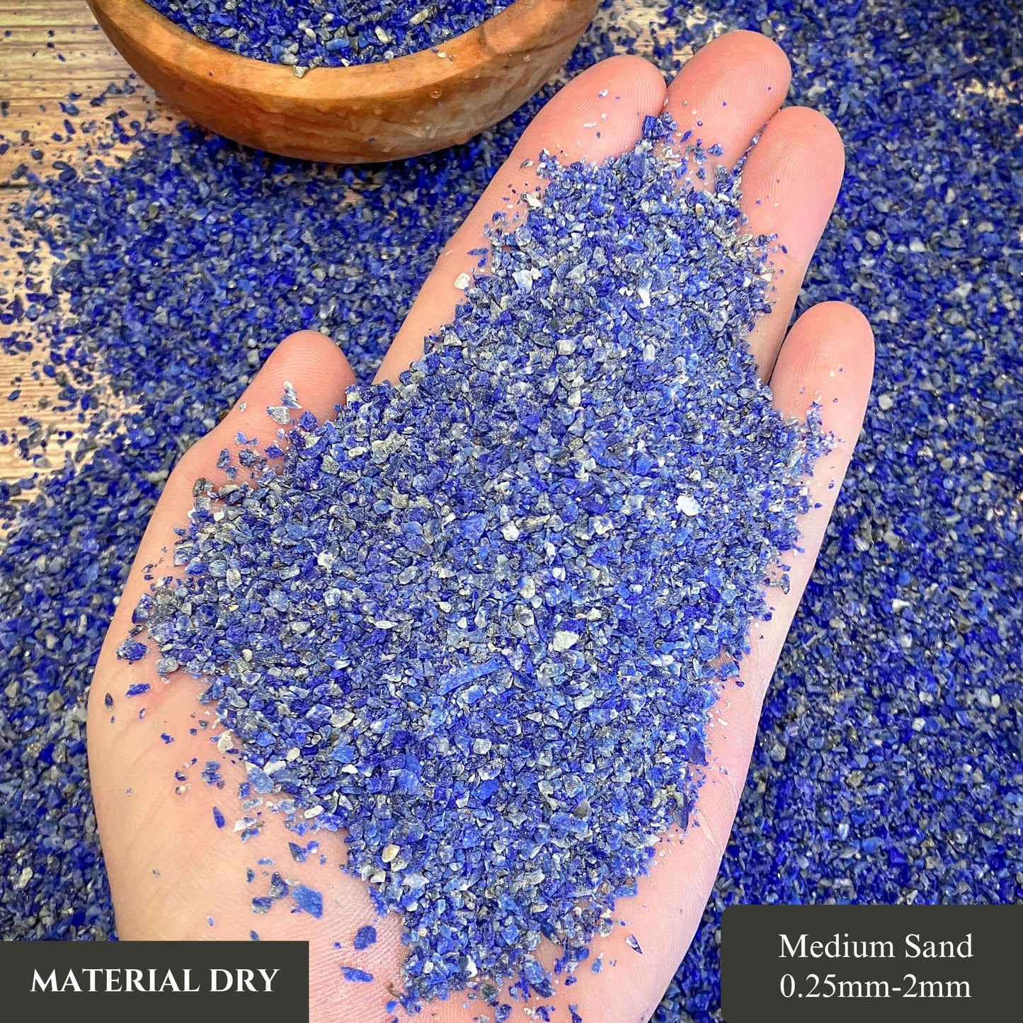 Crushed Lapis Lazuli (Grade A) Sand from Afghanistan, Medium Sand (0.25mm-2mm) for Woodworking and Ring Inlay, Resin Art, Memorial Jewelry