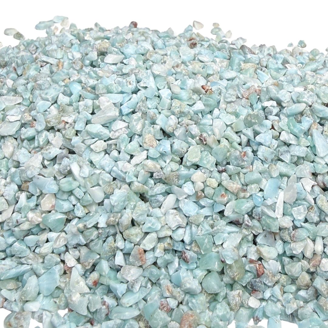 Crushed Blue Larimar Chips from Dominican Republic, Pea-Sized Gravel (2mm-4mm) for Woodworking Inlay, Resin Art, Embellishments or Orgone Pyramids