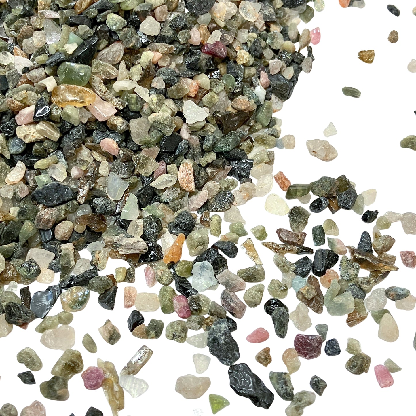 *CLOSEOUT* Crushed Mixed Tourmaline Chips from Brazil, Grade B, Pea-Sized Gravel (2mm-4mm) for Terrariums, Succulents, Resin Art, Embellishments or Orgone Pyramids