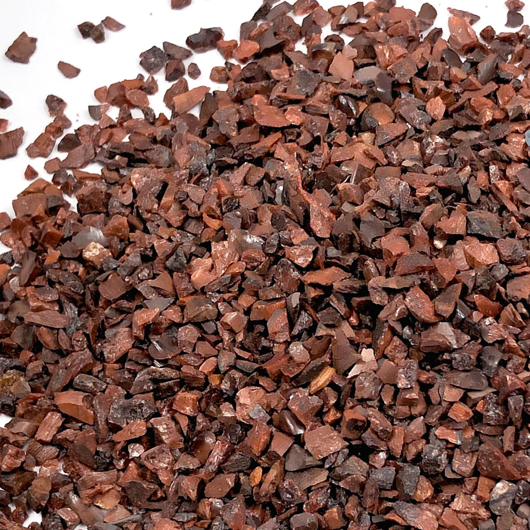 Crushed Red Tiger's Eye (Heat-Treated) Chips from South Africa, Pea-Sized Gravel (2mm-4mm) for Woodworking Inlay, Resin Art, Embellishments or Orgone Pyramids