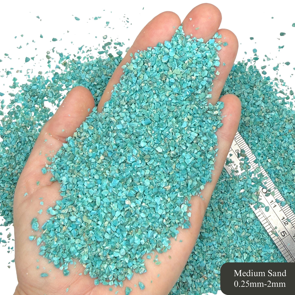Crushed Blue-Green Fox Turquoise Sand from Nevada, Stabilized, Medium Sand (0.25mm-2mm) for Woodworking and Ring Inlay, Resin Art, Memorial Jewelry