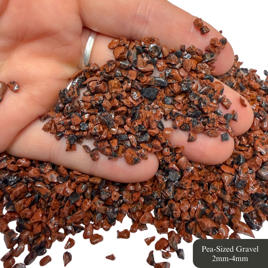 Crushed Mahogany Obsidian Chips from Mexico, Pea-Sized Gravel (2mm-4mm) for Woodworking Inlay, Resin Art, Embellishments or Succulents