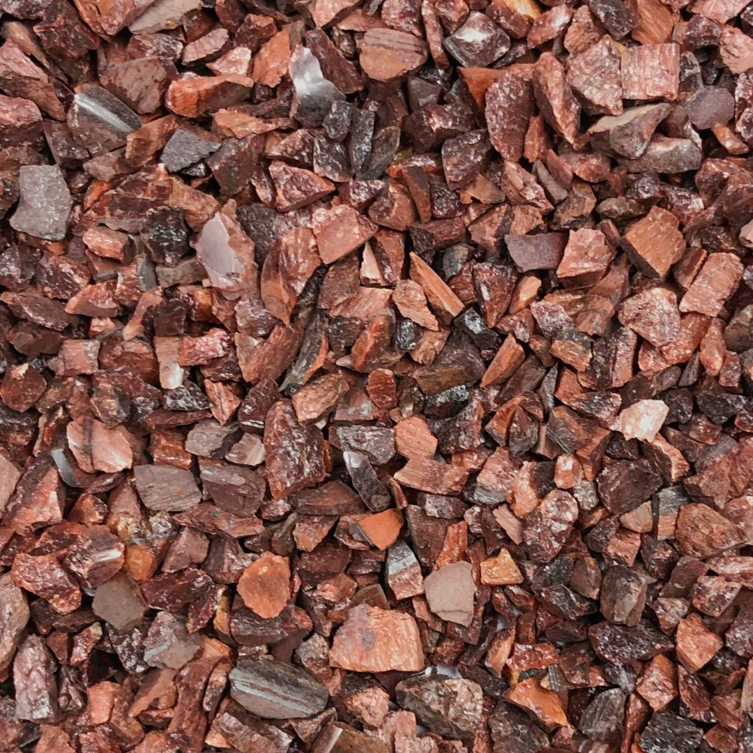 Crushed Red Tiger's Eye (Heat-Treated) Chips from South Africa, Pea-Sized Gravel (2mm-4mm) for Woodworking Inlay, Resin Art, Embellishments or Orgone Pyramids