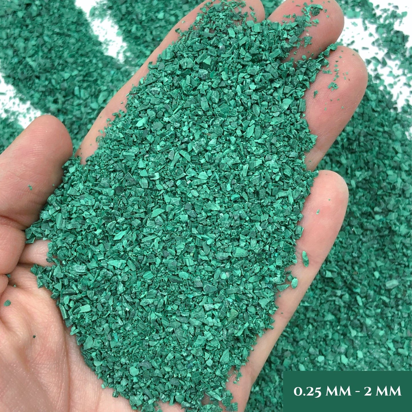 Crushed Green Malachite Sand (Grade A) from Republic of Congo, Medium Crush, 3 Sand Size Options