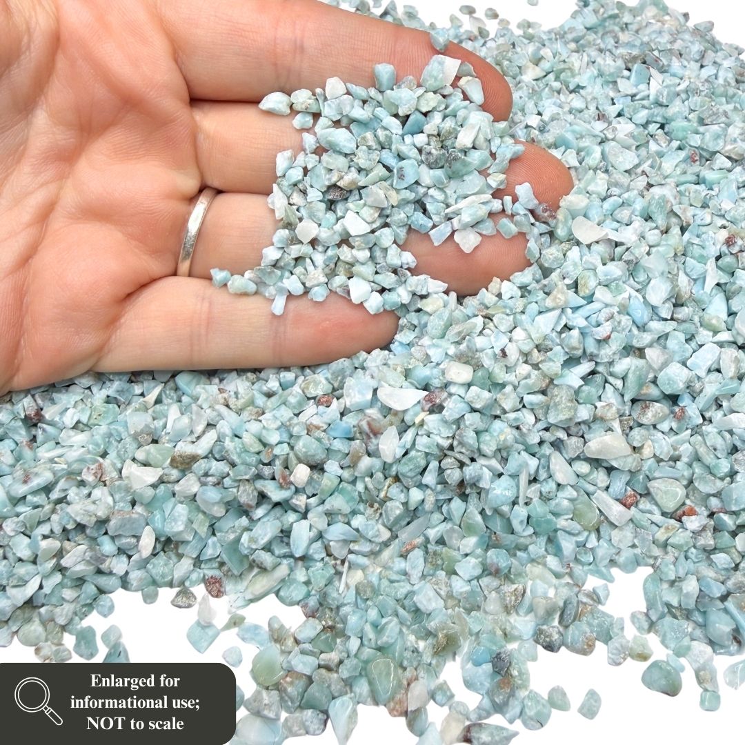 Crushed Blue Larimar Chips from Dominican Republic, Pea-Sized Gravel (2mm-4mm) for Woodworking Inlay, Resin Art, Embellishments or Orgone Pyramids