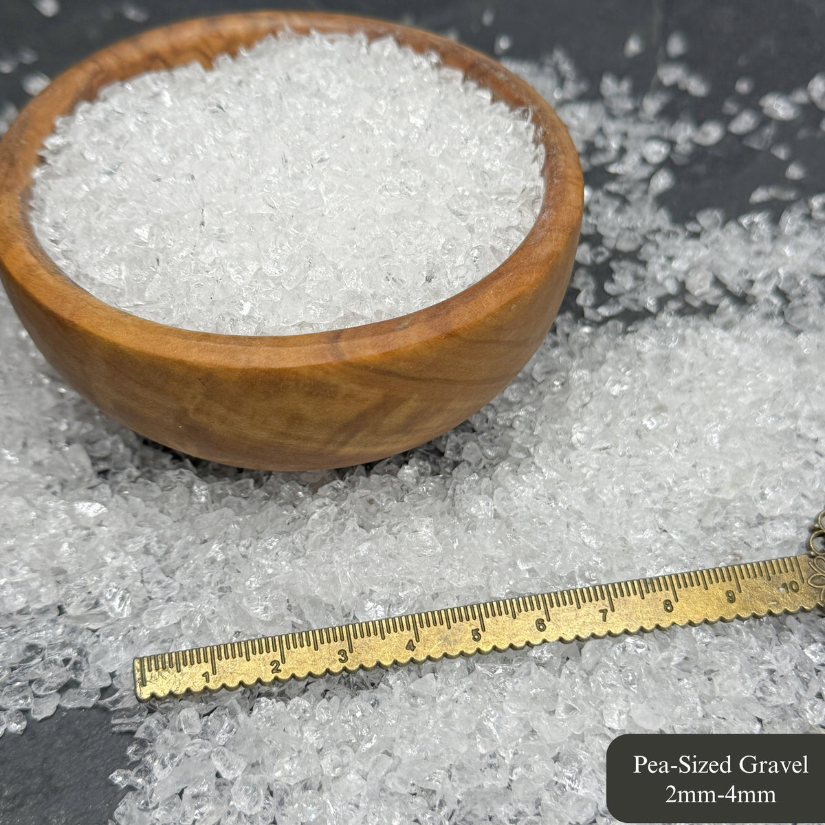Crushed Clear Quartz (Rock Crystal) Chips from Brazil, Pea-Sized Gravel (2mm-4mm)