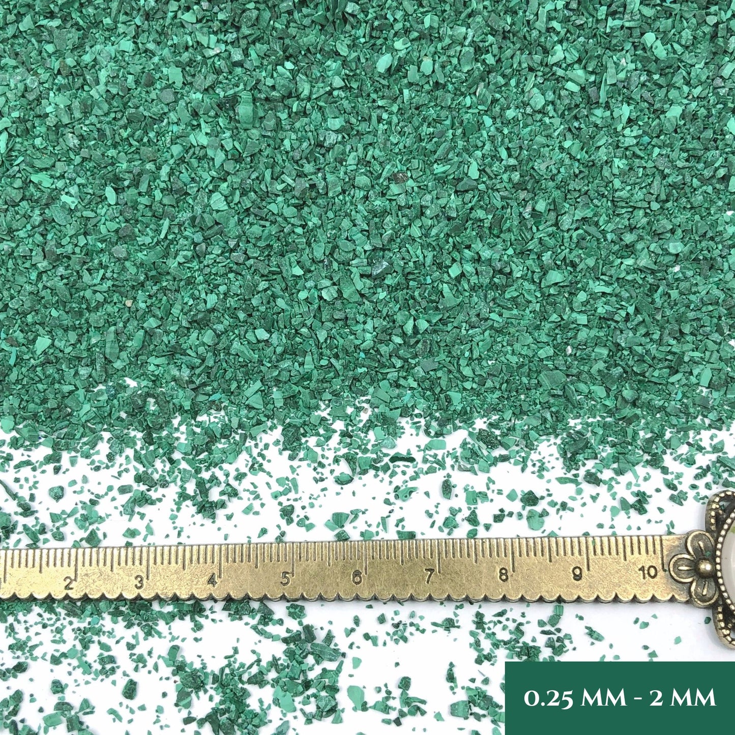 Crushed Green Malachite Sand (Grade A) from Republic of Congo, Medium Crush, 3 Sand Size Options