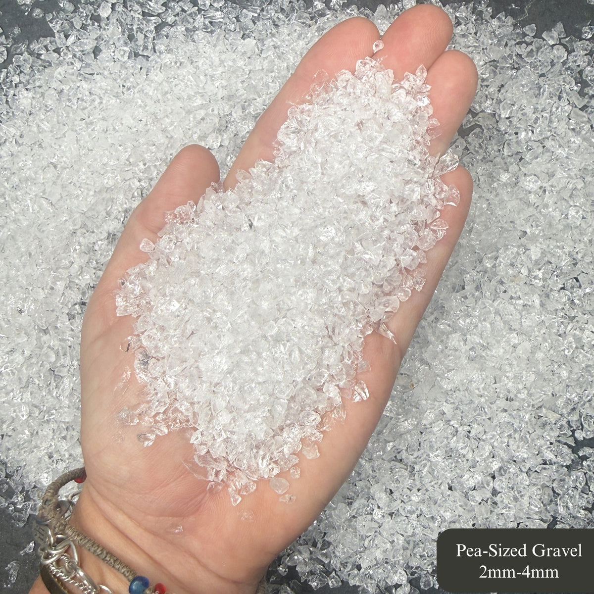 Crushed Clear Quartz (Rock Crystal) Chips from Brazil, Pea-Sized Gravel (2mm-4mm)