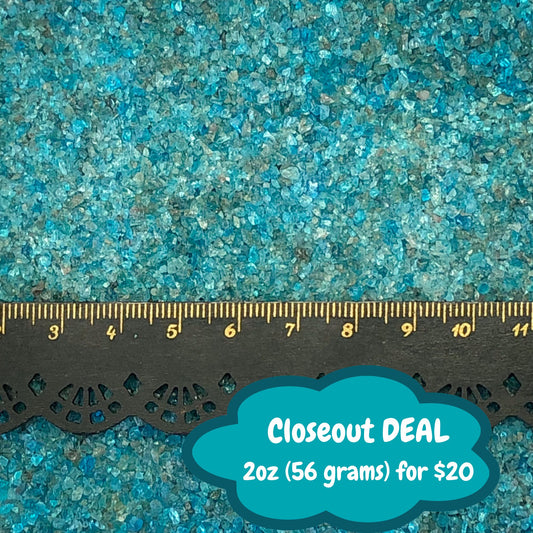 *CLOSEOUT* Crushed Blue Apatite Sand (Grade B) from Brazil, 2 Ounces, Medium Crush, Sand Size (2mm - 0.25mm)