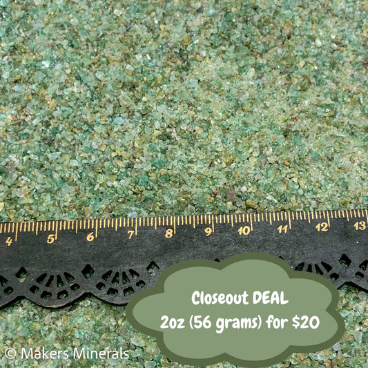 *CLOSEOUT* Crushed Green Emerald Sand (Grade B) from India, 2 Ounces, Medium Crush, Sand Size (2mm - 0.25mm)